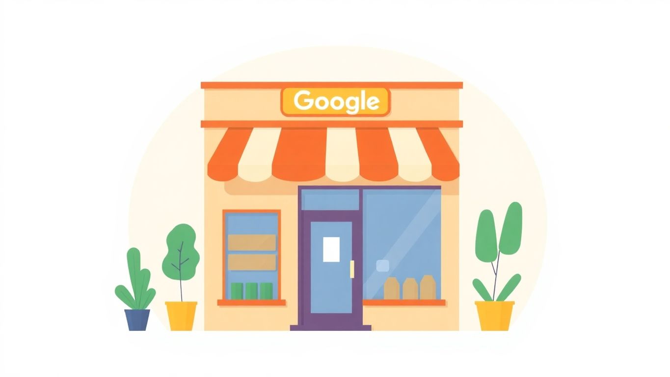 Illustrasjon av en lokal bedrift med butikkfront.