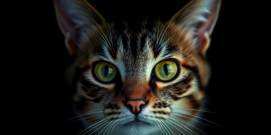 قطة ذات عيون غامضة في خلفية مظلمة