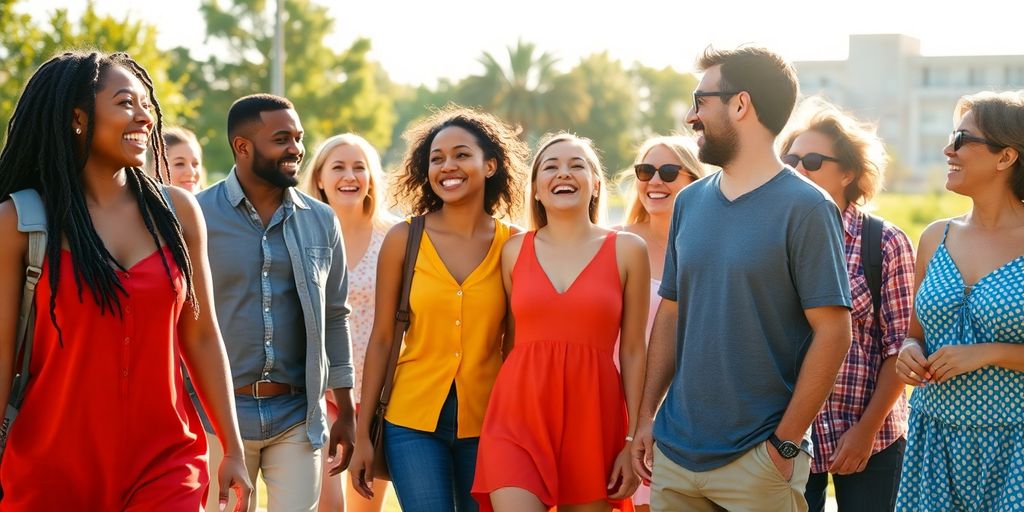 Diverse people engaging in joyful, energetic activities together.