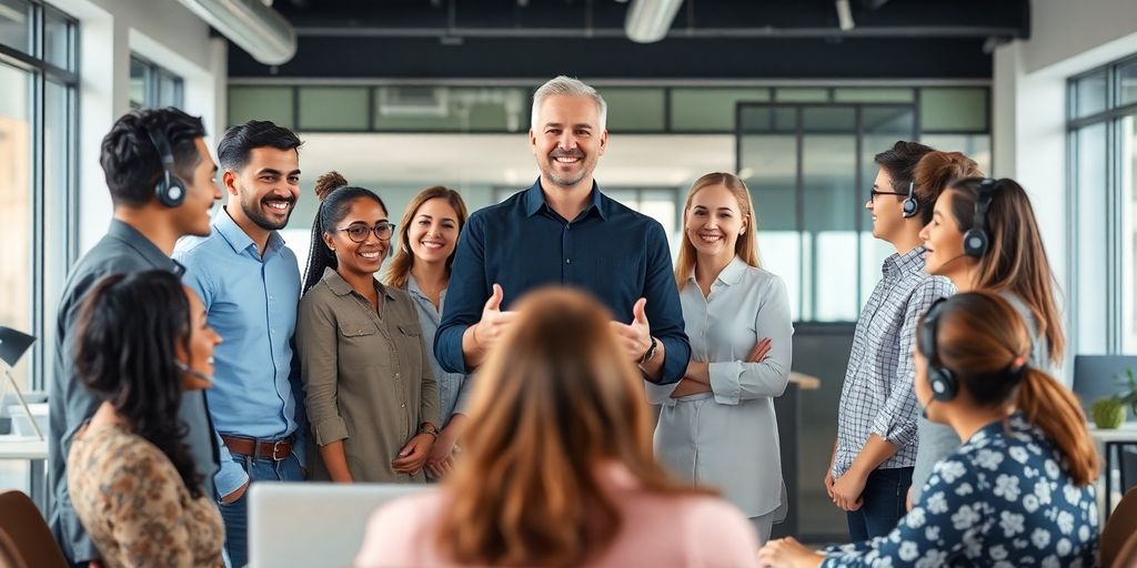 Leader guiding customer service team