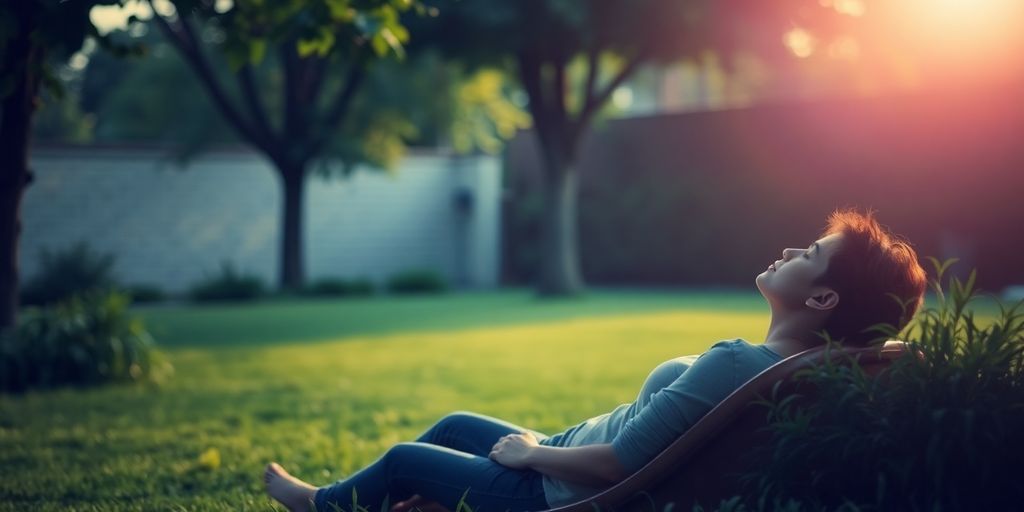 Person relaxing in a serene natural setting.