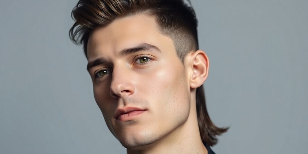 Man with a modern mullet haircut, clean style.