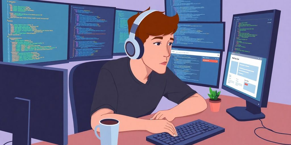 Full-stack WordPress developer working on computer.