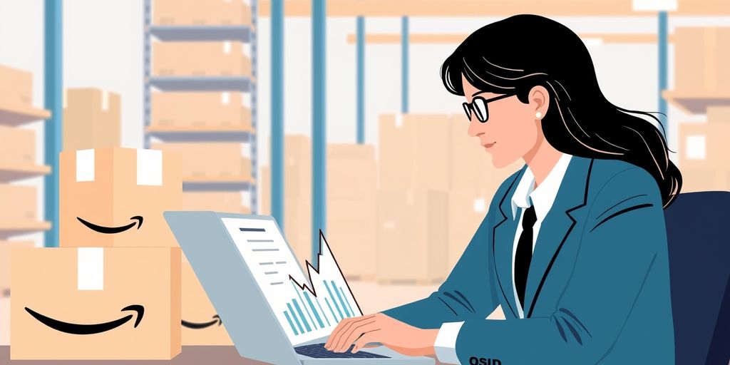 Person analyzing data with Amazon packages