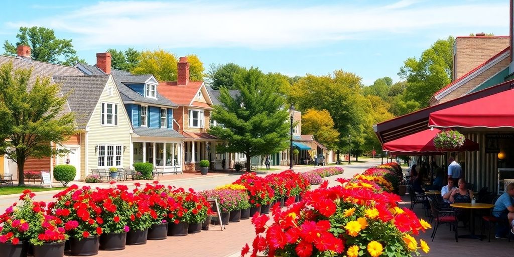 Charming small town scene in Ohio during springtime.