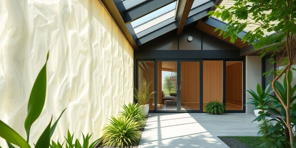 Moderne woning met innovatieve isolatie en groene planten.