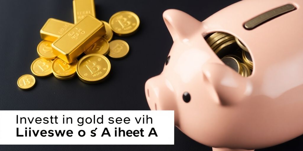 Des pièces et lingots d'or avec une tirelire en arrière-plan.