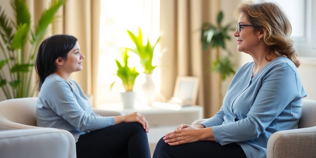 Therapist and patient talking calmly