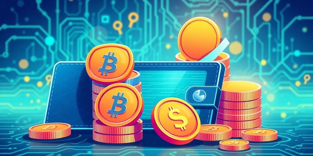 Illustrative image of digital currency and wallet concepts.