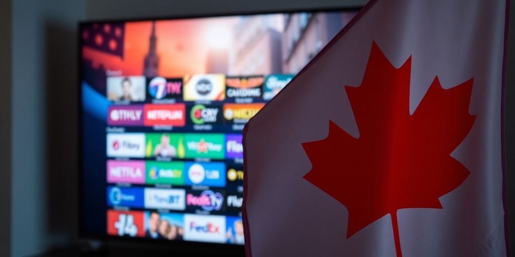 Best IPTV Providers in Canada (2025) – Compare Prices, Channels & Features 2 Canadian flag with a TV screen displaying colorful channels-Best IPTV Providers