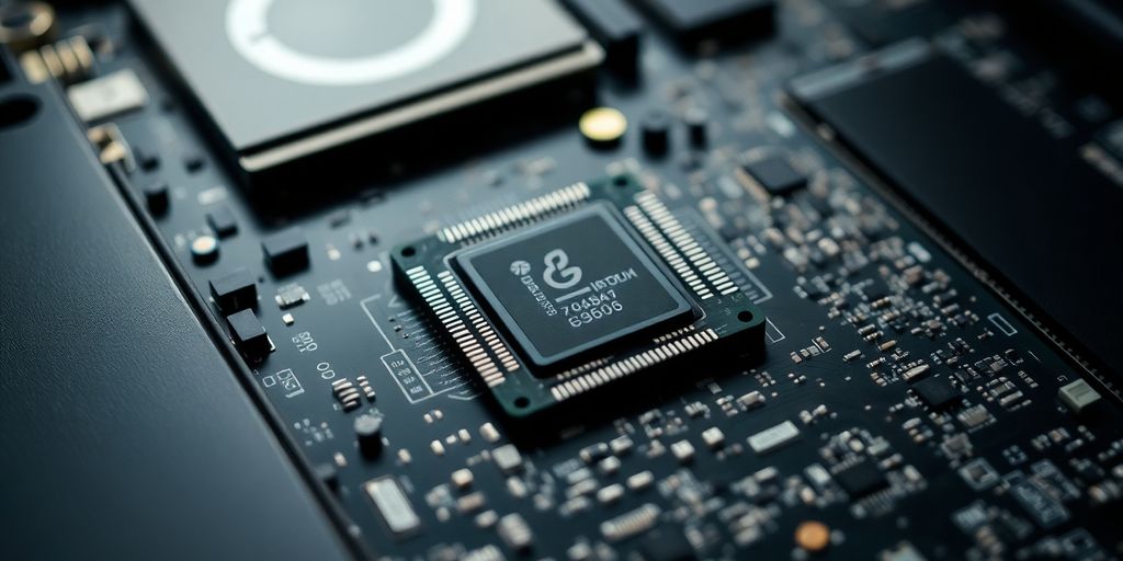 Processador e componentes internos de um laptop.