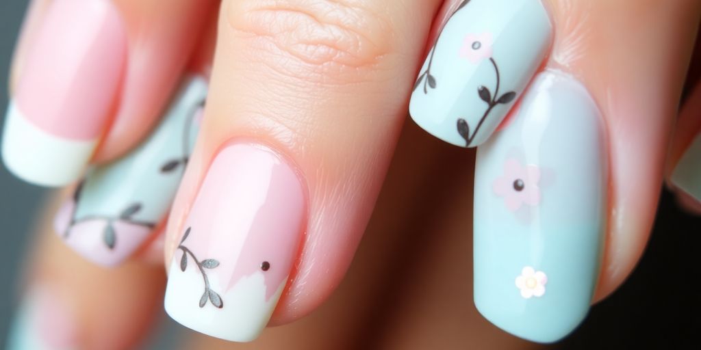 Unhas decoradas simples e elegantes em cores pastéis.