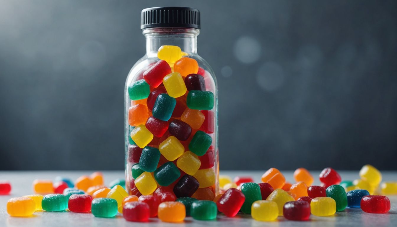 Weight loss gummies with measuring tape around bottle.