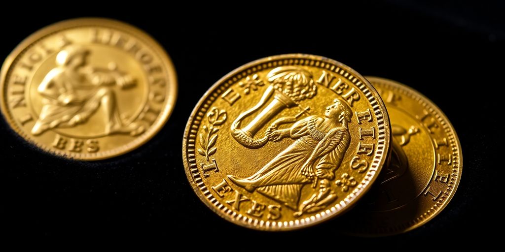 Pièce d'or Napoléon sur un fond élégant.