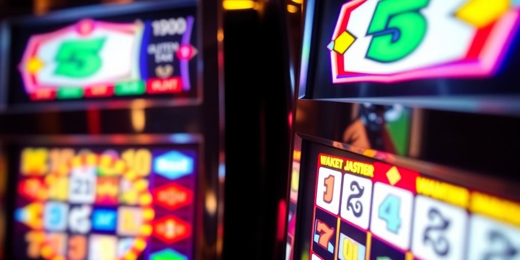 Spinning slot machine reels with glowing numbers.