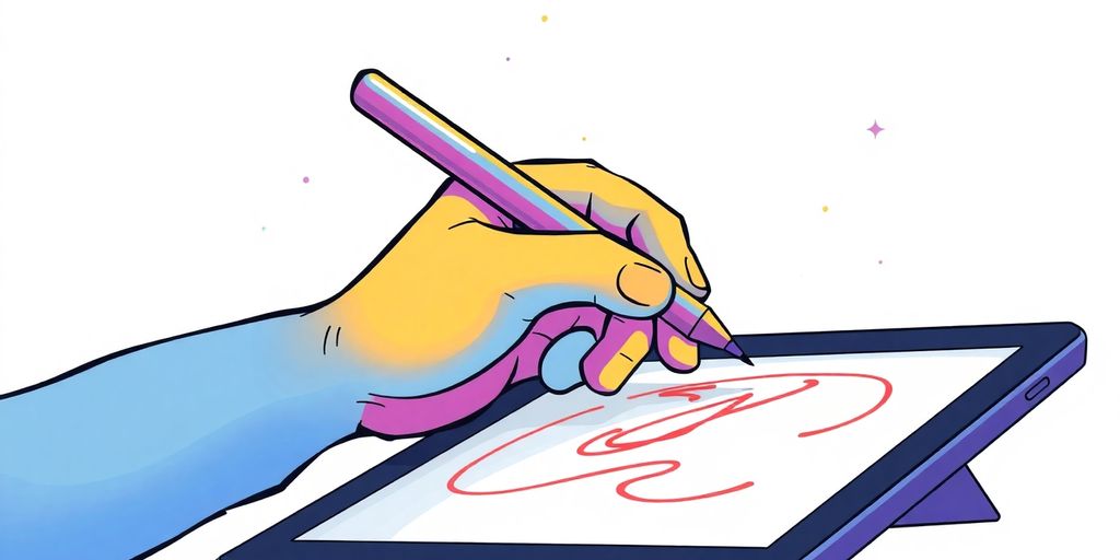 Illustrator with stylus and tablet.