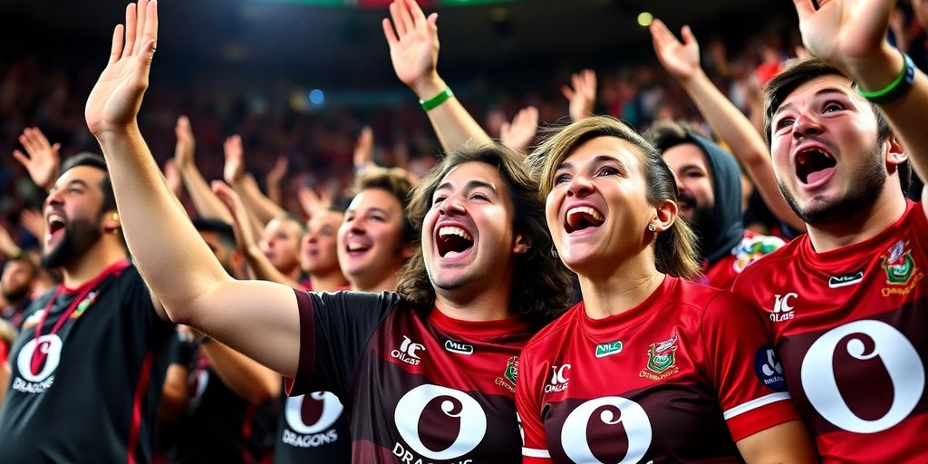 Dragons fans cheering for their team in excitement.