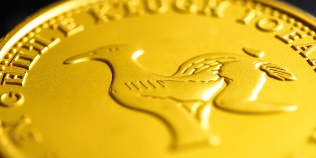 Gros plan d'un Krugerrand doré et brillant.