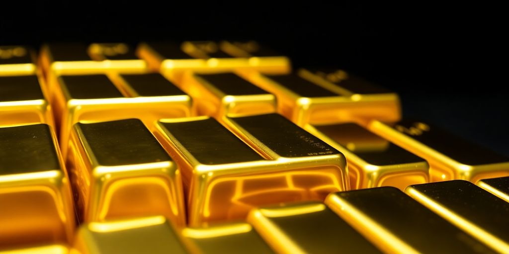 Lingots d'or brillants sur un fond sombre.