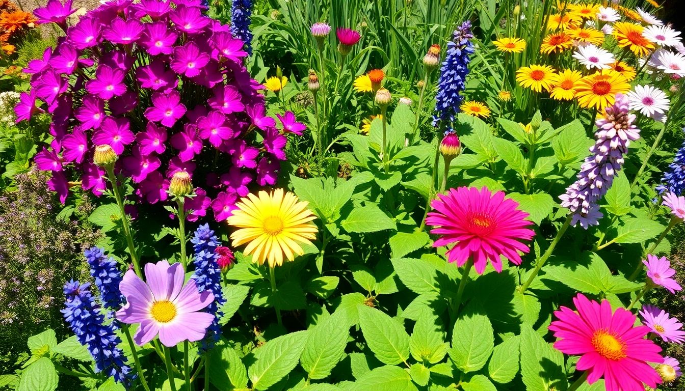 Colourful native plants in a sunny London garden.