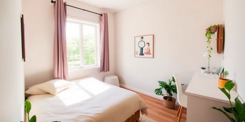 Cozy room with bed and desk in Santa Maria.