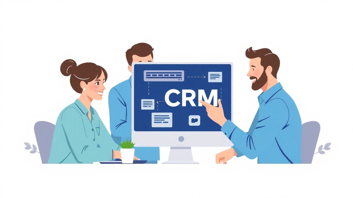Illustrasjon av teamarbeid med CRM-system