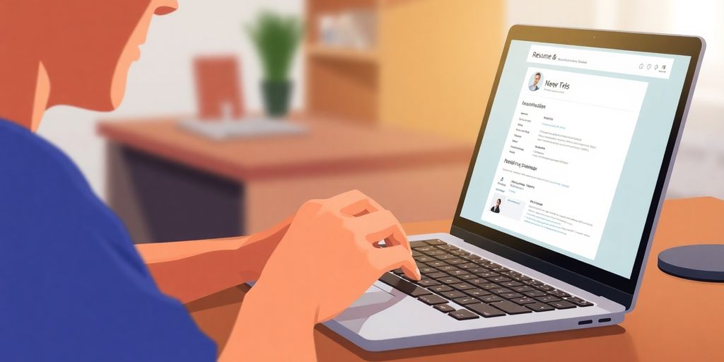 Laptop with an open resume builder screen.
