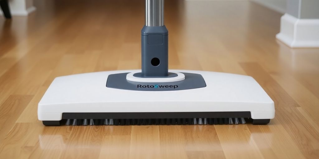 RotoSweep cordless sweeper on a hardwood floor.