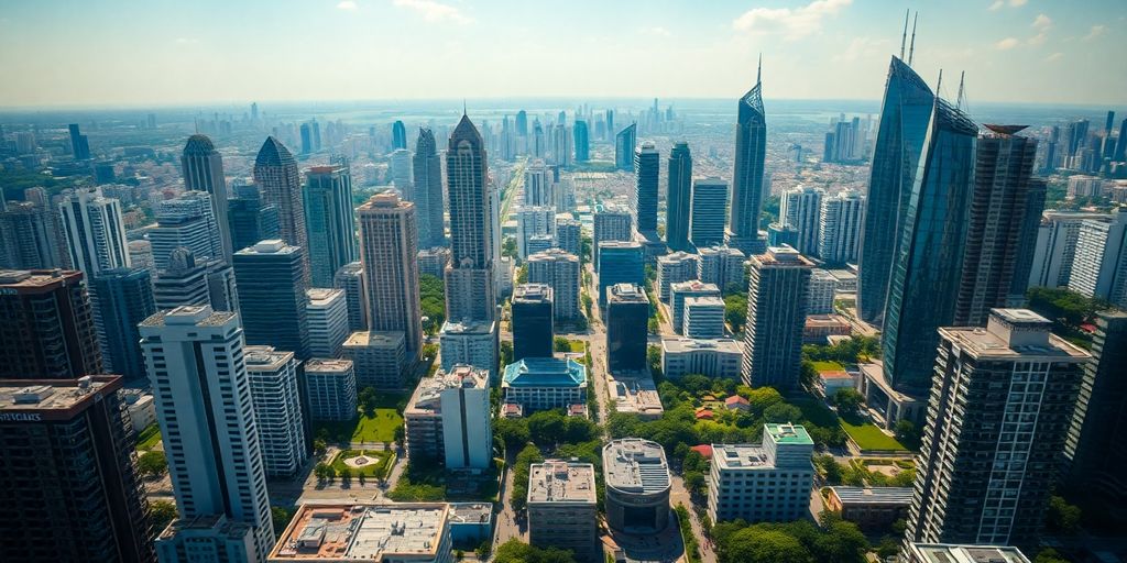Aerial view of a vibrant emerging cityscape.
