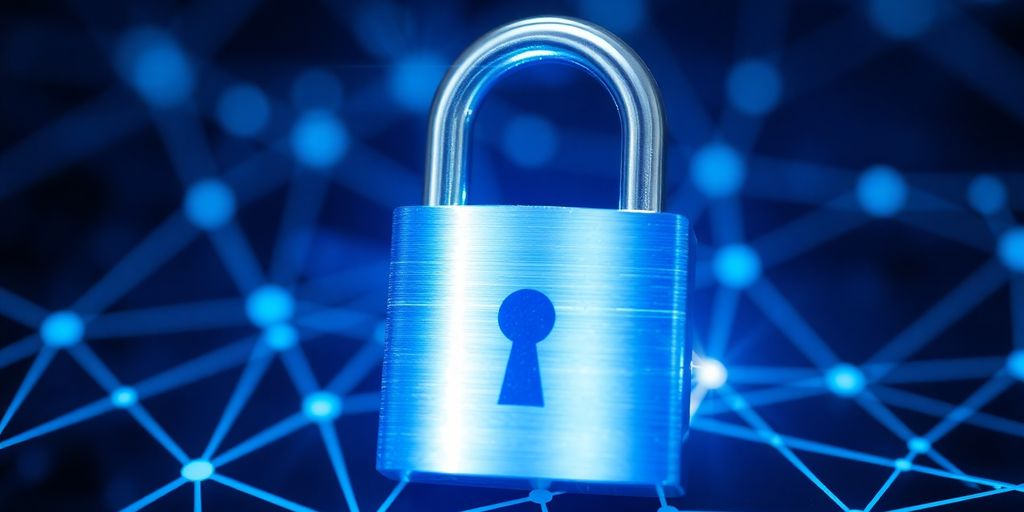 Glowing padlock on secure digital background.