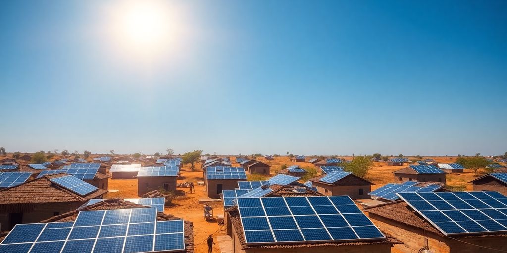 Panneaux solaires surmontant des habitations africaines