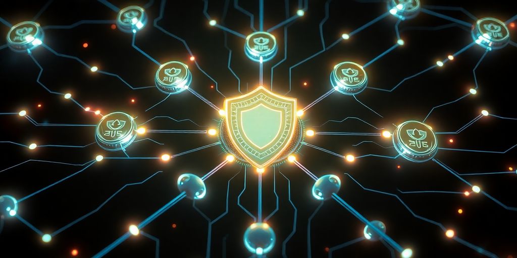 Blockchain network protecting digital systems from threats.