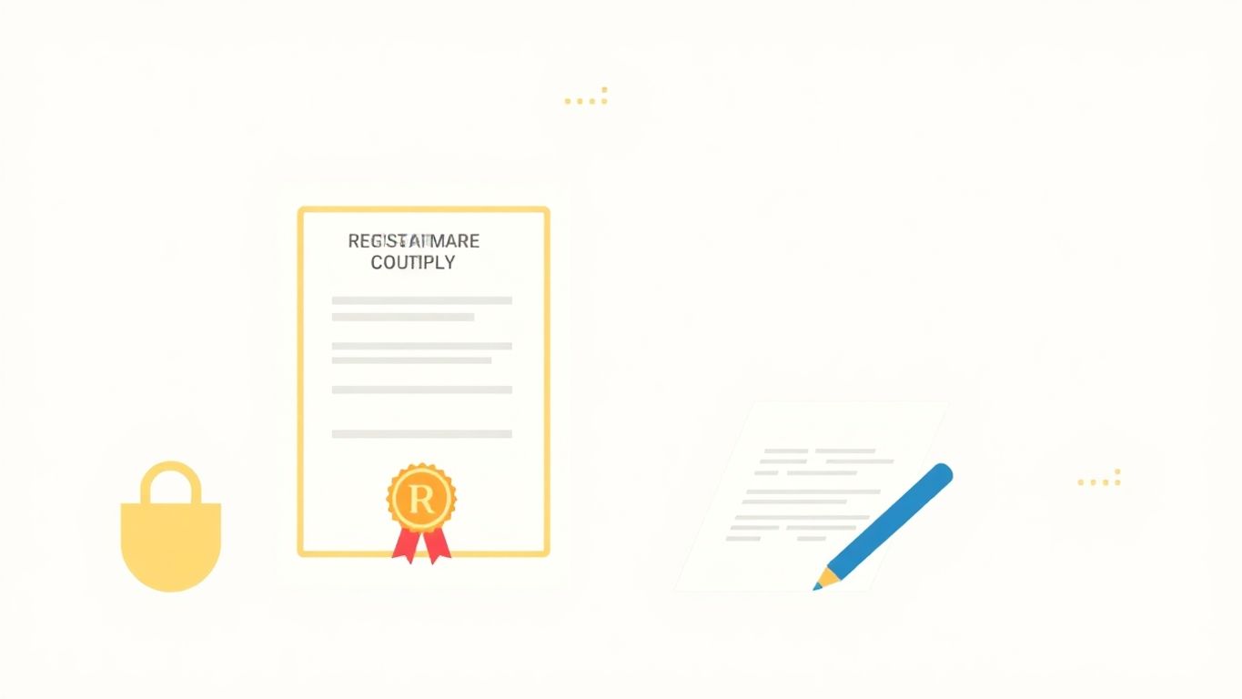 Illustrasjon av varemerkeregistrering med sertifikat.