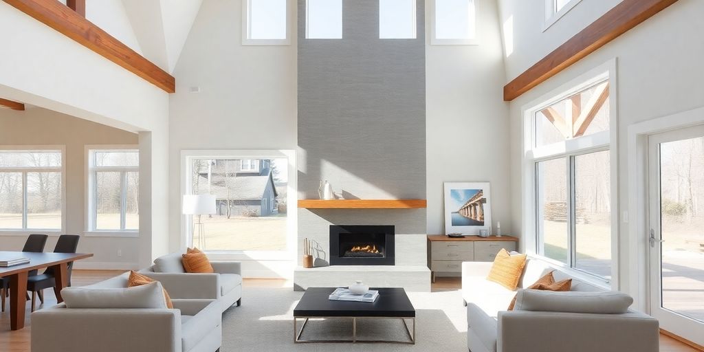 Modern custom home, natural light, spacious interior, elegant design.