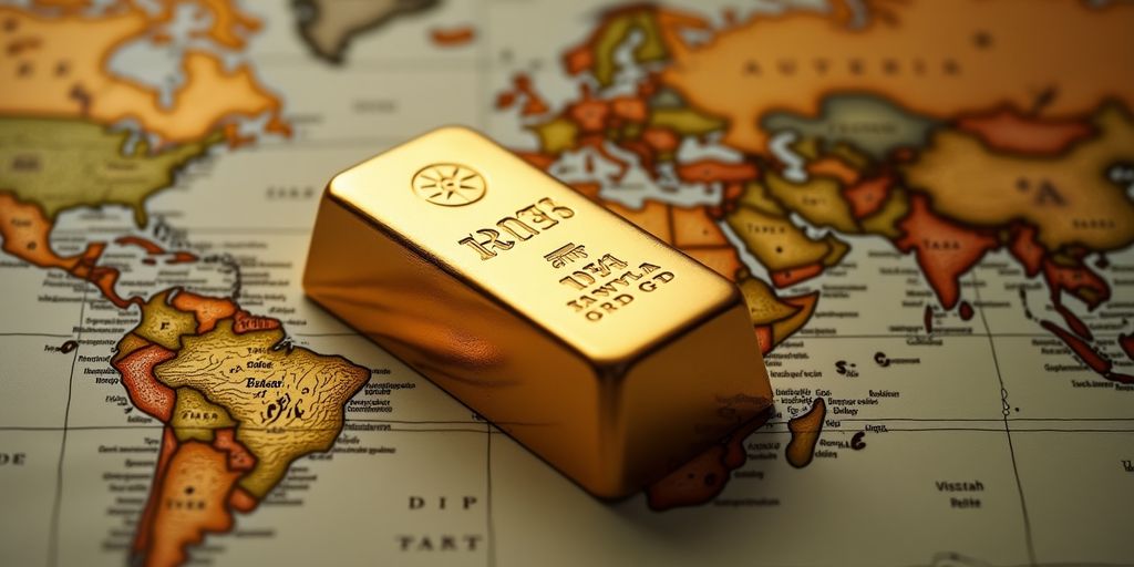 Lingot d'or sur une carte du monde.