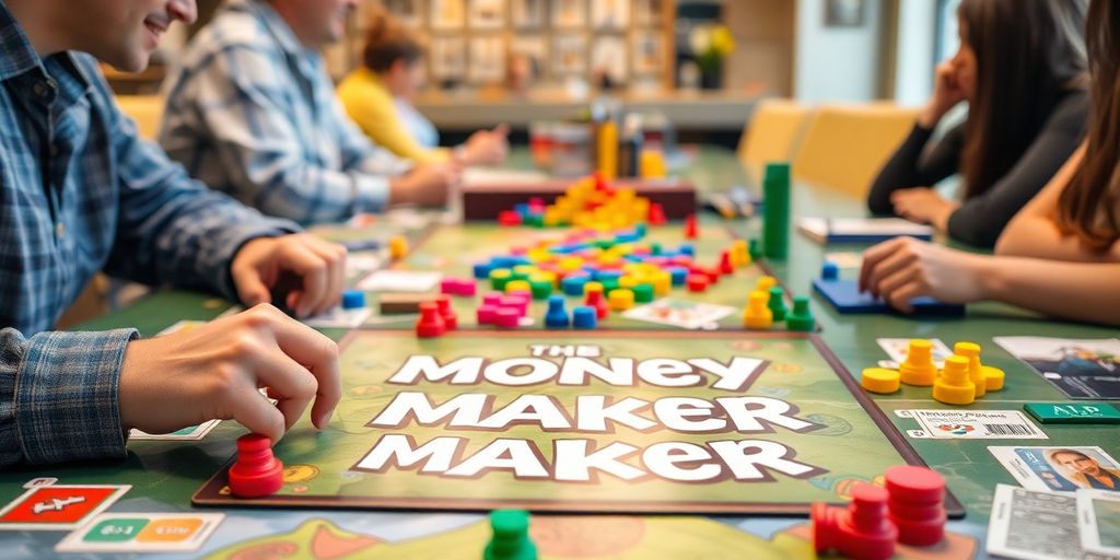 Players enjoying the Money Maker board game together.