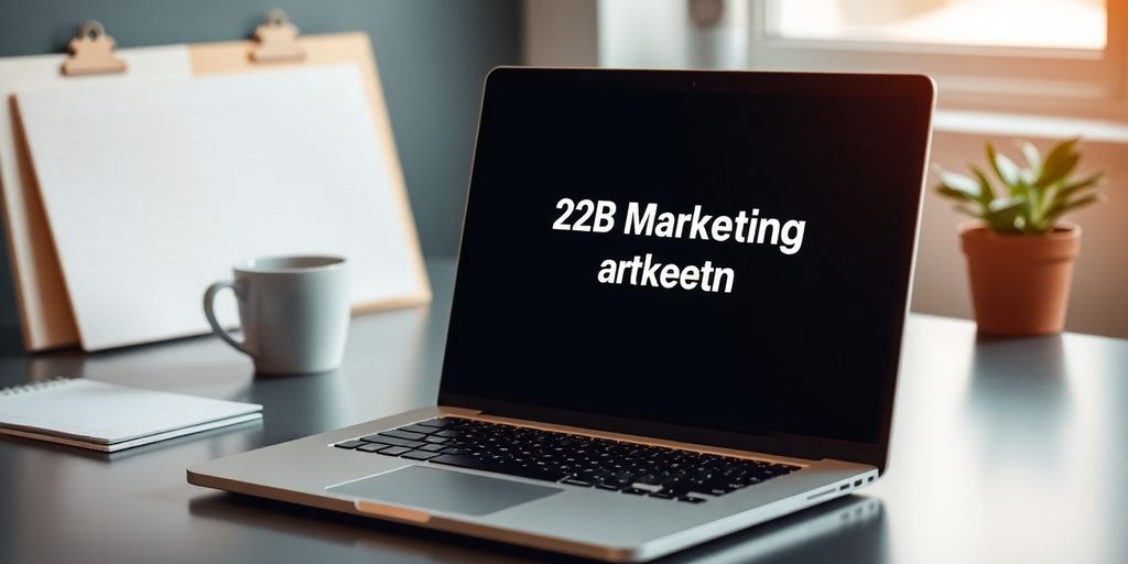 B2B email marketing software displayed on a laptop.
