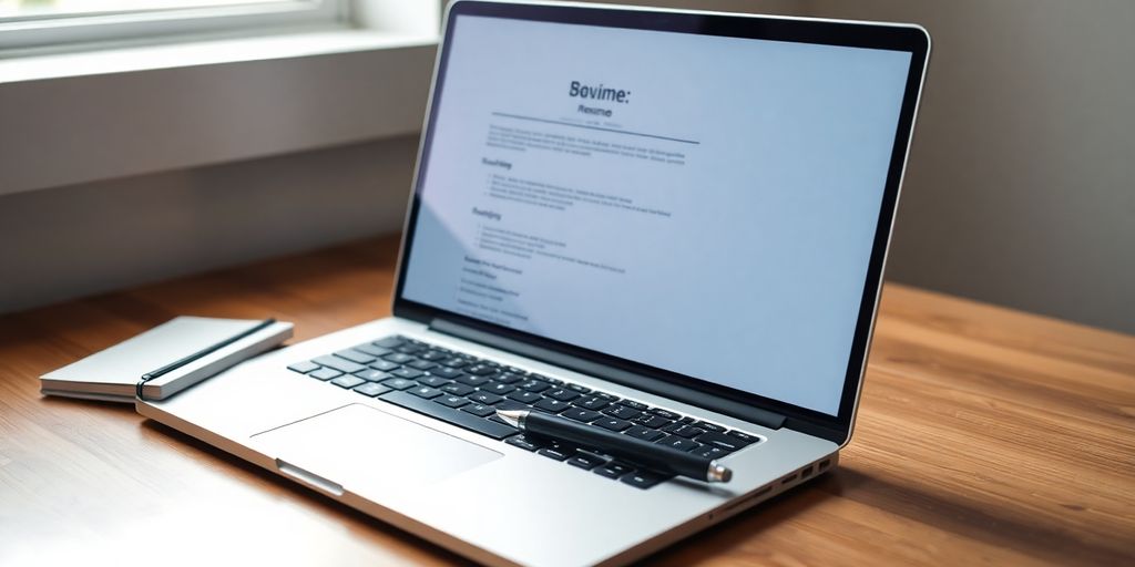 Laptop with open resume template