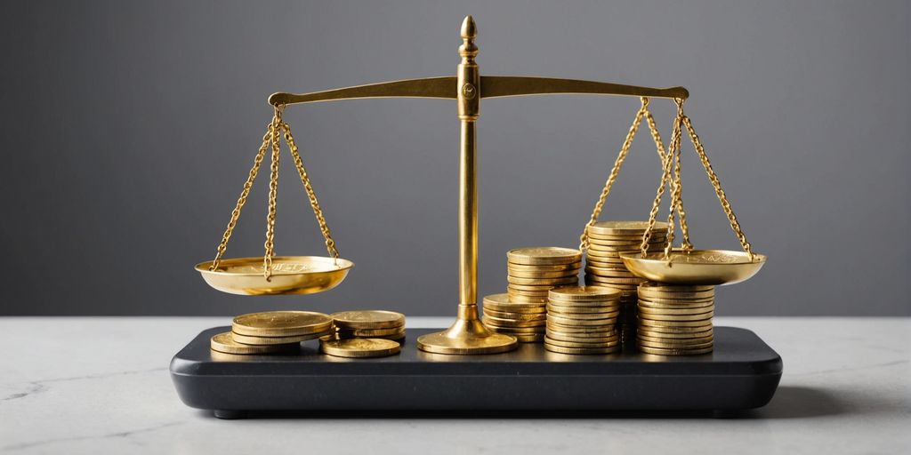 Scale with gold bars and coins