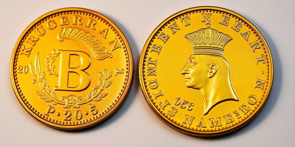 Pièces d'or Krugerrand et Napoléon côte à côte.