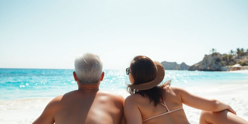 Couple enjoying a sunny beach vacation in Cabo.