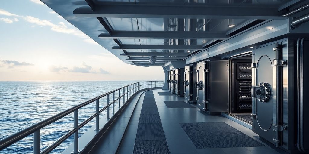 Installation sécurisée pour le stockage d'argent physique en mer.