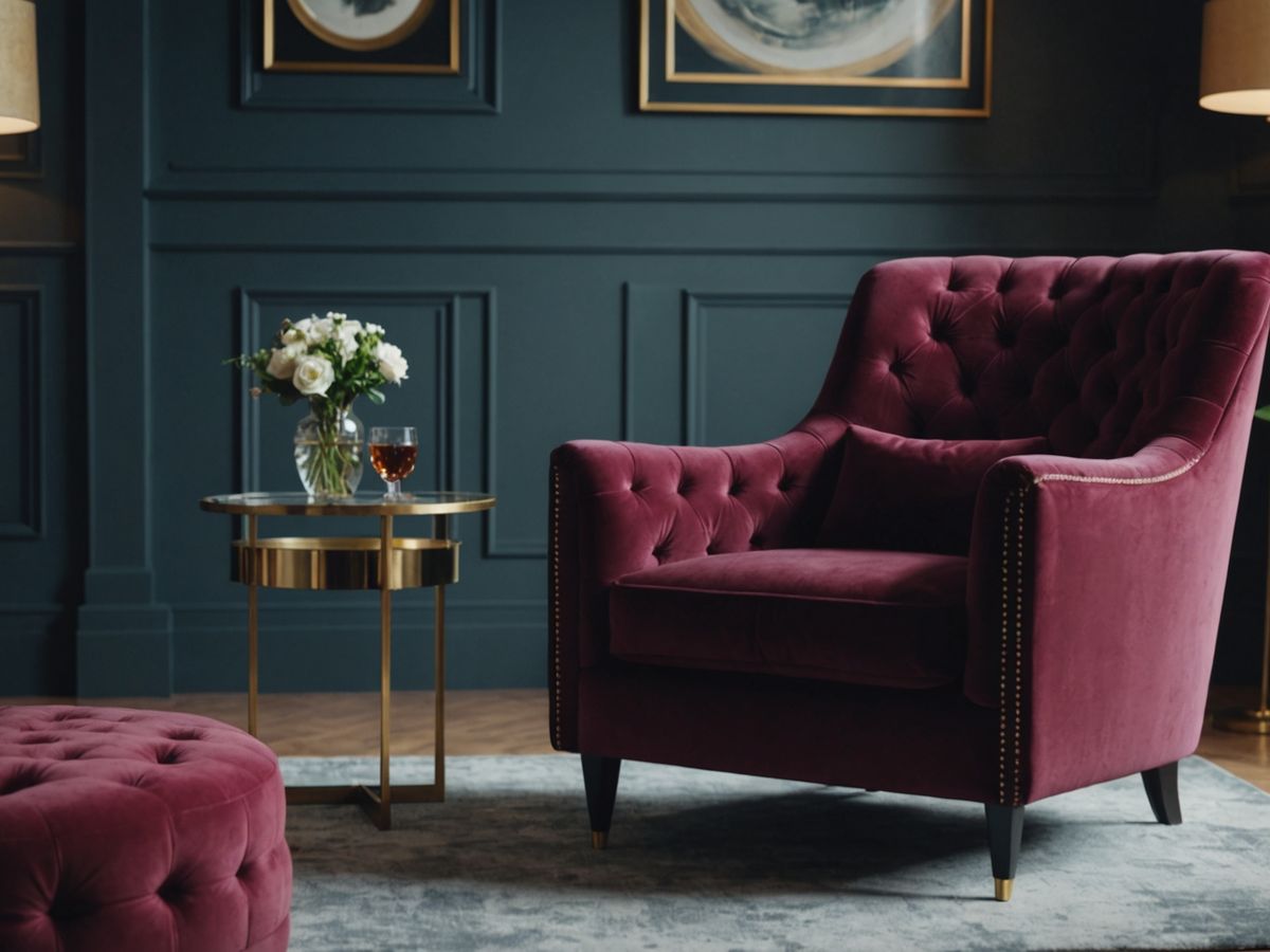 Elegant velvet armchair in a contemporary living space.