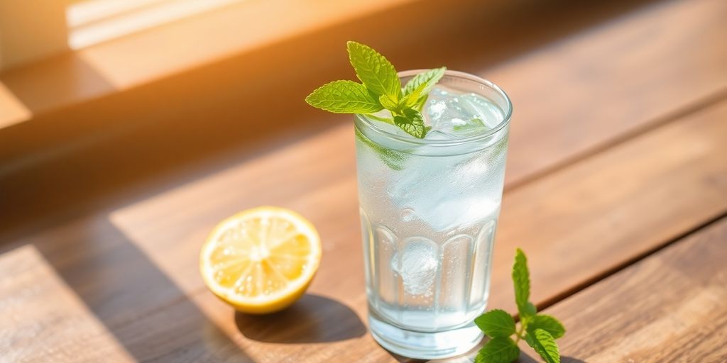 Person drinking water from a glass.