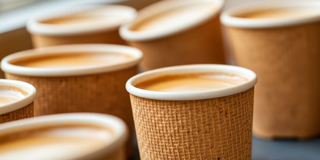 Stylish plant-based coffee cups for vegan cafes.