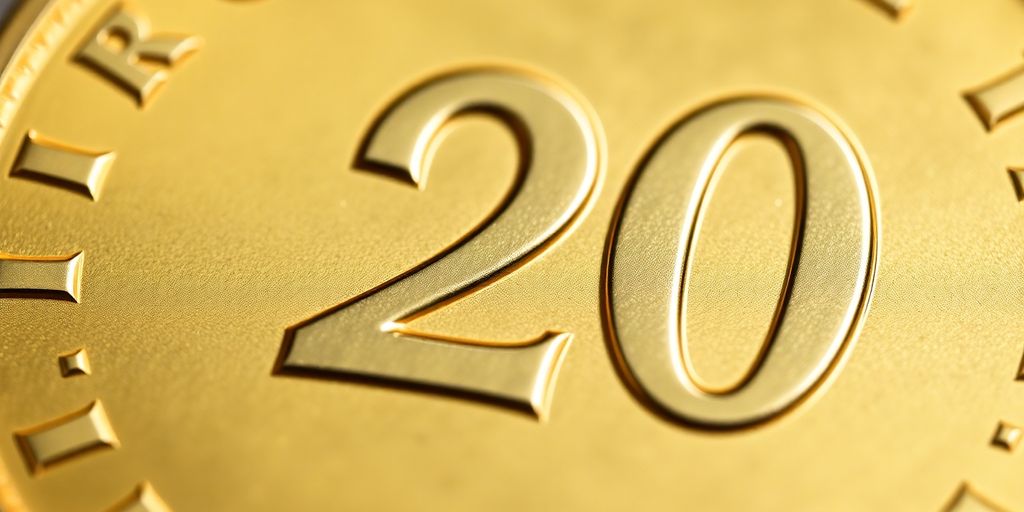 Gros plan sur une pièce d'or suisse de 20 francs.