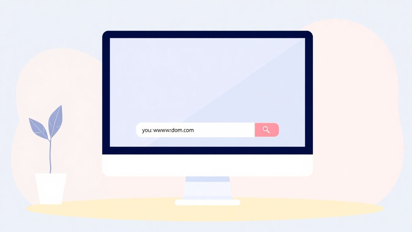 Illustrasjon av en dataskjerm med domenenavn søk.