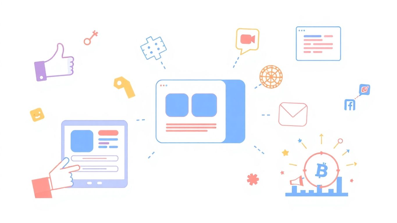 Moderne illustrasjoner av sosiale medier og annonsering.