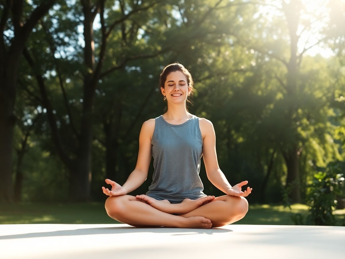 Persoană meditând într-un peisaj natural liniștit.