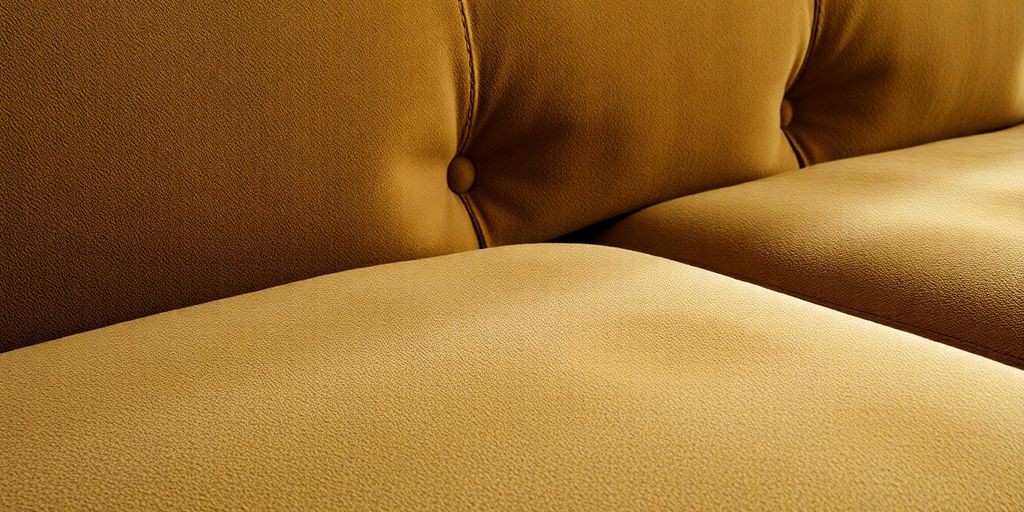 Close-up of a suede sofa.